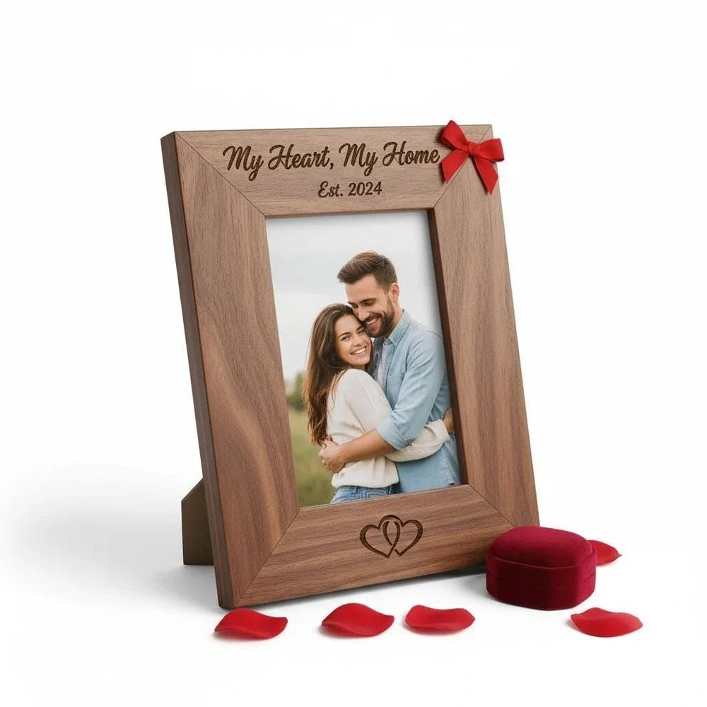 Personalized Couples Photo Frame - Custom Engraved Valentines Gift
